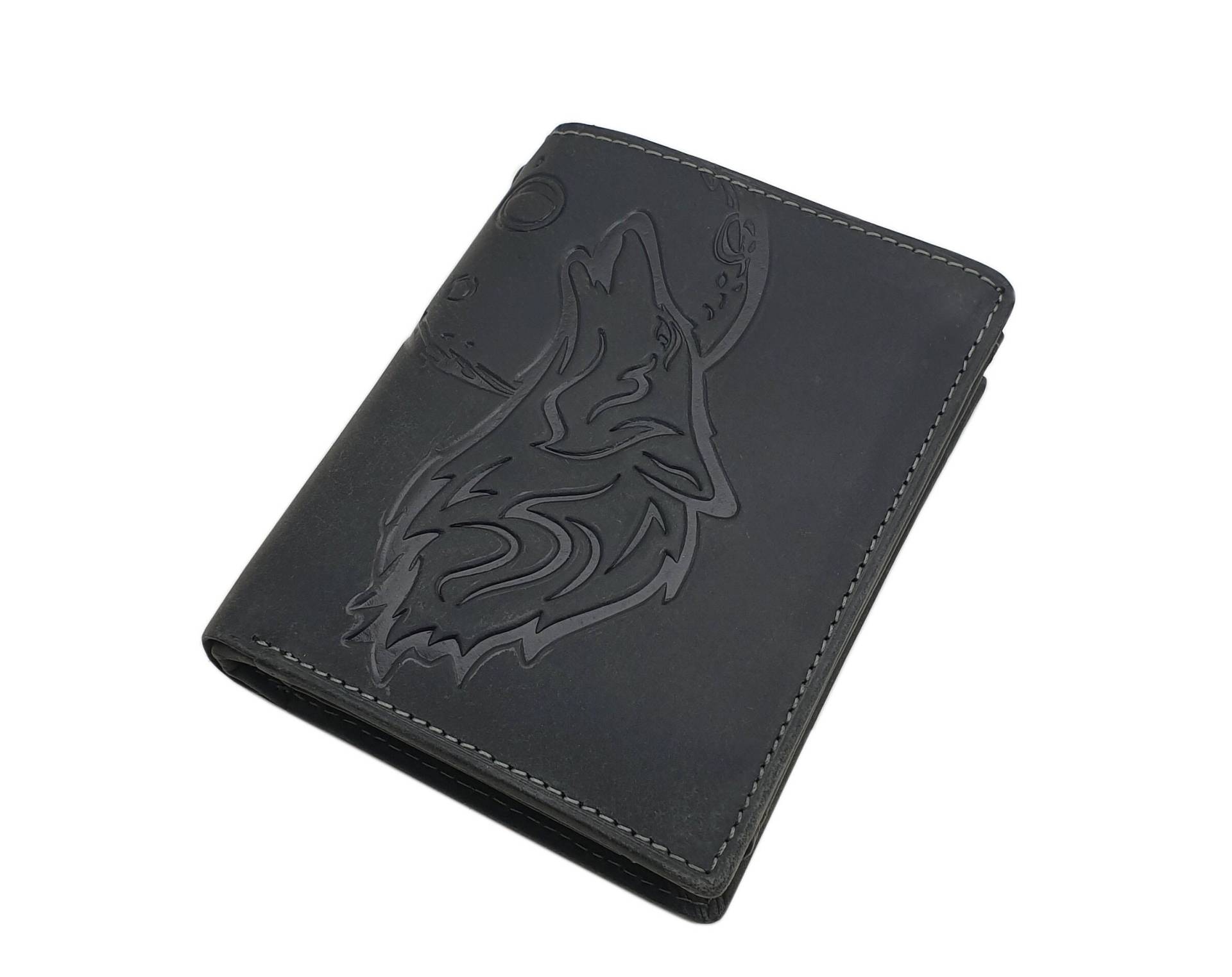 Echt Büffel-Vollleder Hochformat Geldbörse/Geldbeutel Portemonnaie Mit Wolf-Motiv Und Rfid & Nfc Schutz in Schwarz Echt Büffel-Vollleder Hochformat Geldbörse/Geldbeutel Portemonnaie Mit Wolf-Motiv Und Rfid & Nfc Schutz in Schwarz von Myledershop