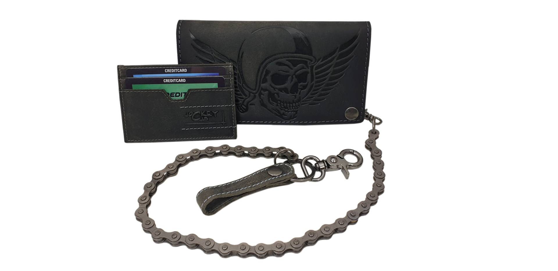 Echt Büffel-Vollleder Querformat Bikerbörse/Geldbörse Geldbeutel Mit Metallkette Totenkopf-Motiv Und Rfid & Nfc Schutz in Braun Echt Büffel-Vollleder Querformat Bikerbörse/Geldbörse Geldbeutel Mit Metallkette Totenkopf-Motiv Und Rfid & Nfc Schutz in Braun von Myledershop