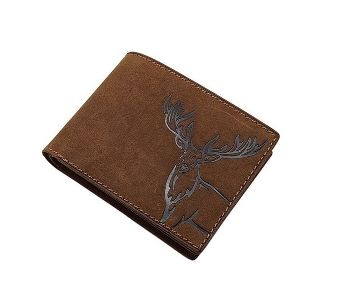 Echt Büffel-Vollleder Querformat Geldbörse/Geldbeutel Portemonnaie Mit Hirsch-Motiv Und Rfid & Nfc Schutz in Braun von Myledershop