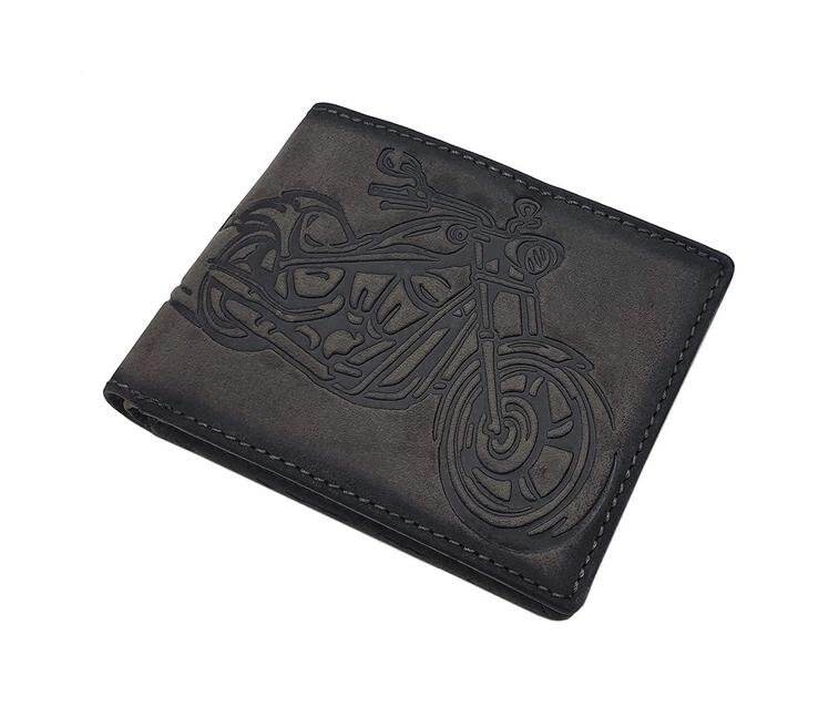 Echt Büffel-Vollleder Querformat Geldbörse/Geldbeutel Portemonnaie Mit Motorrad-Motiv Und Rfid & Nfc Schutz in Vintage-Grau Echt Büffel-Vollleder Querformat Geldbörse/Geldbeutel Portemonnaie Mit Motorrad-Motiv Und Rfid & Nfc Schutz in Vintage-Grau von Myledershop