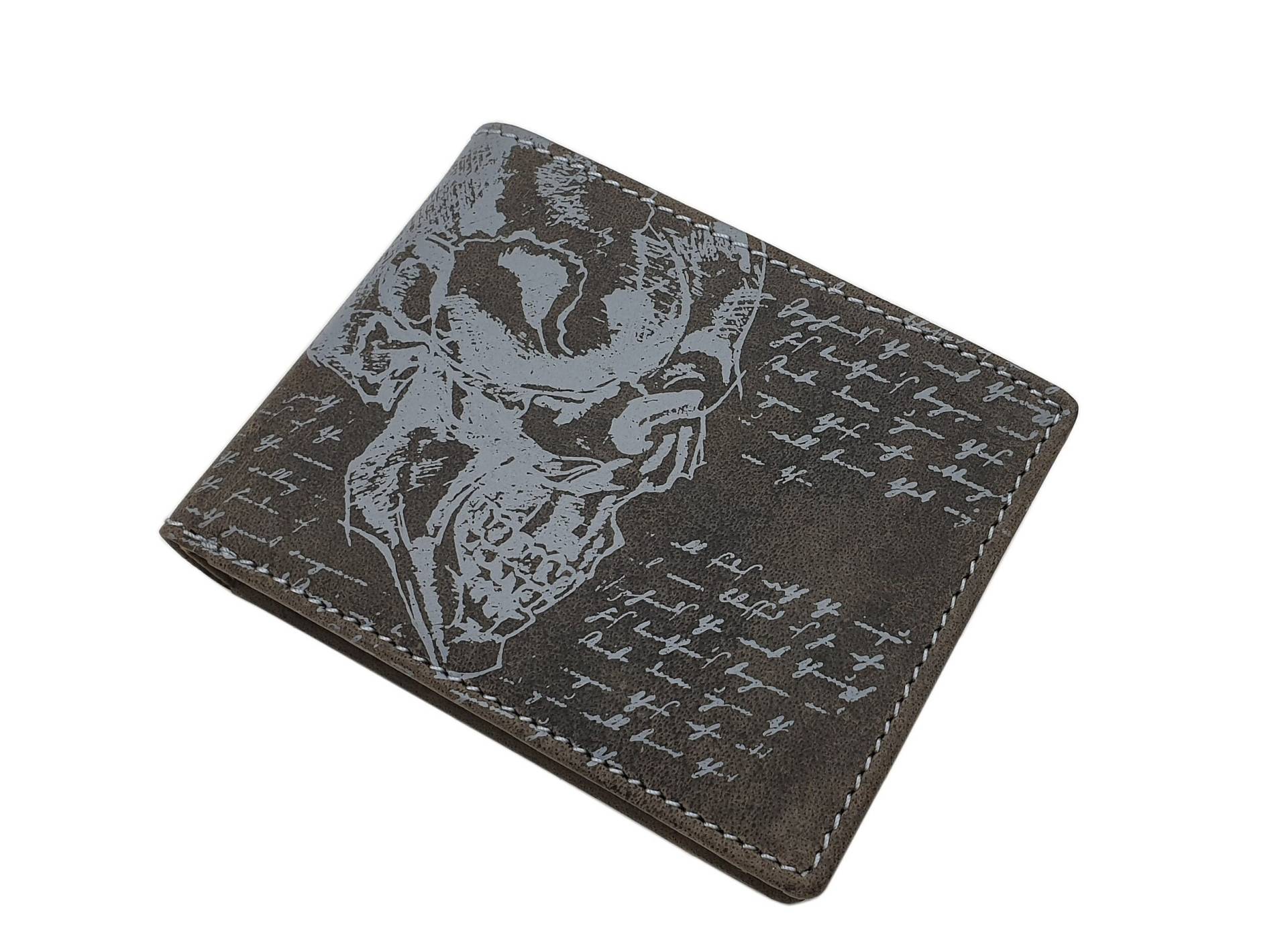 Echt Büffel-Vollleder Querformat Geldbörse/Geldbeutel Portemonnaie Mit Totenkopf-Motiv Und Rfid & Nfc Schutz in Vintage-Grau Echt Büffel-Vollleder Querformat Geldbörse/Geldbeutel Portemonnaie Mit Totenkopf-Motiv Und Rfid & Nfc Schutz in Vintage-Grau von Myledershop