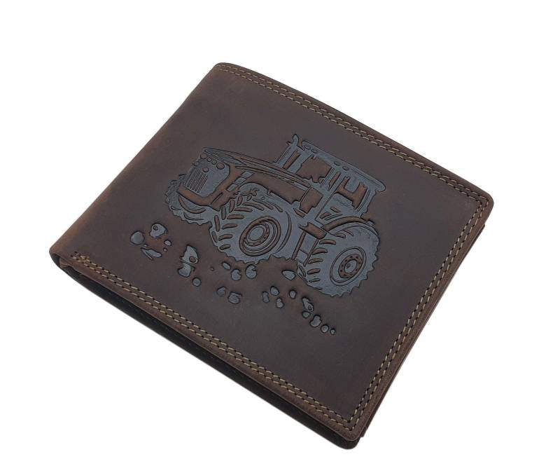 Echt Büffel-Vollleder Querformat Geldbörse/Geldbeutel Portemonnaie Mit Traktor-Motiv Und Rfid & Nfc Schutz in Braun Echt Büffel-Vollleder Querformat Geldbörse/Geldbeutel Portemonnaie Mit Traktor-Motiv Und Rfid & Nfc Schutz in Braun von Myledershop