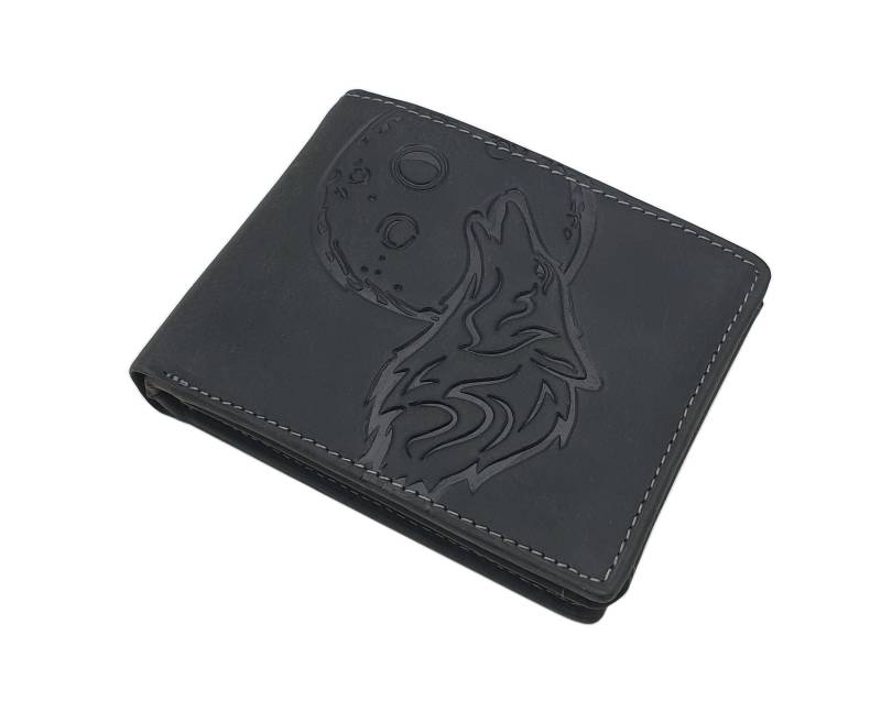 Echt Büffel-Vollleder Querformat Geldbörse/Geldbeutel Portemonnaie Mit Wolf-Motiv Und Rfid & Nfc Schutz in Schwarz Echt Büffel-Vollleder Querformat Geldbörse/Geldbeutel Portemonnaie Mit Wolf-Motiv Und Rfid & Nfc Schutz in Schwarz von Myledershop