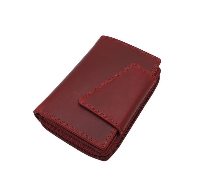Echt Rindleder Damen Geldbörse/Geldbeutel Portemonnaie Geldtasche Portmonee Mit Rfid & Nfc Schutz in Kirschrot von Myledershop
