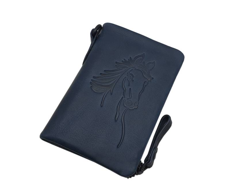 Echt Rindleder Geldbörse/Geldbeutel Portemonnaie Geldtasche Portmonee Mit Pferd-Motiv Und Rfid & Nfc Schutz in Blau von Myledershop