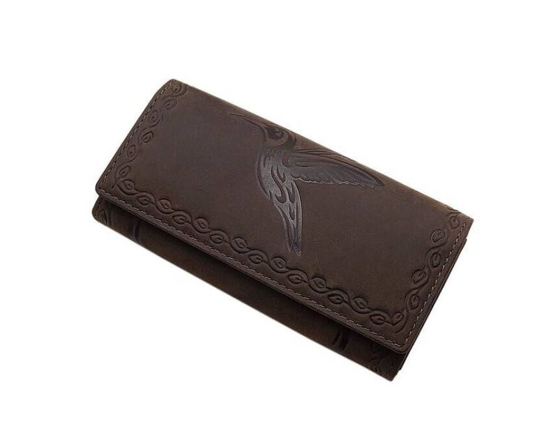 Große Büffel-Vollleder Damen Geldbörse/Geldbeutel Portemonnaie Geldtasche Portmonee Mit Colibri Motiv Und Rfid & Nfc Schutz Braun von Myledershop