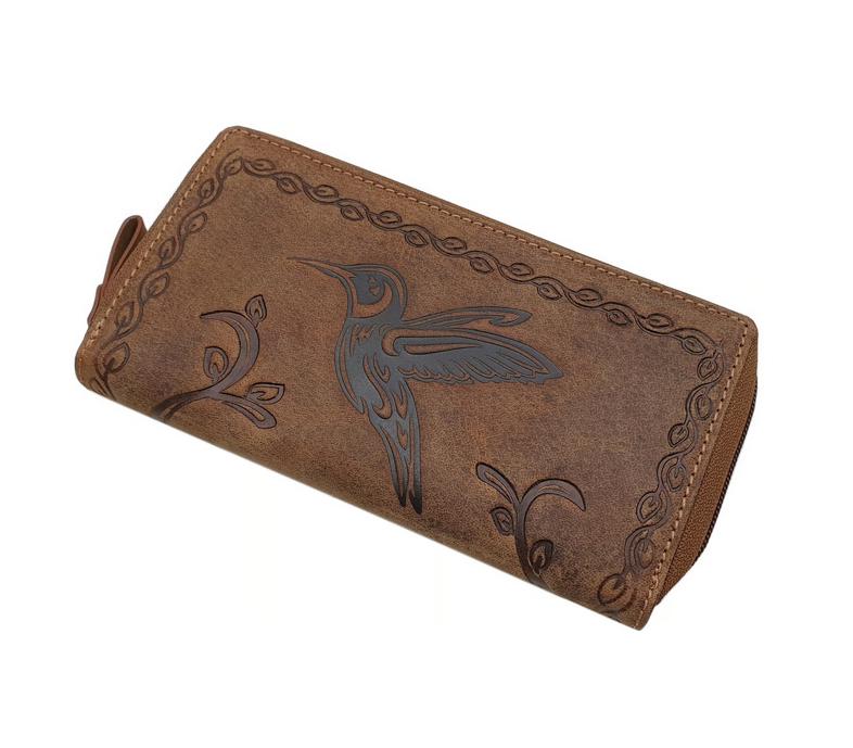 Große Büffel-Vollleder Damen Geldbörse/Geldbeutel Portemonnaie Geldtasche Portmonee Mit Colibri Motiv Und Rfid & Nfc Schutz Cognac von Myledershop