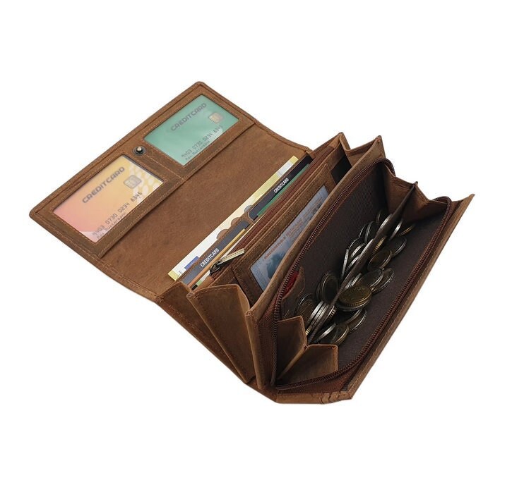 Große Büffel-Vollleder Damen Geldbörse/Geldbeutel Portemonnaie Geldtasche Portmonee Mit Rfid & Nfc Schutz Cognac von Myledershop