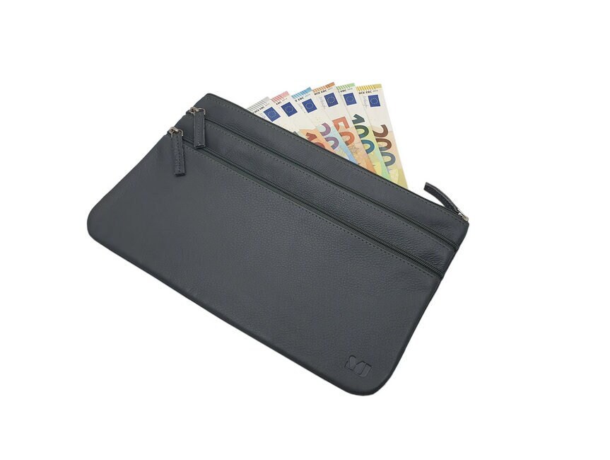 Große Dddm Rindleder Banktasche/Bankmappe Geldmappe Geldtasche Geldbörse Portemonnaie Mit 3 Reißverschlussfächern in Grau Große Dddm Rindleder Banktasche/Bankmappe Geldmappe Geldtasche Geldbörse Portemonnaie Mit 3 Reißverschlussfächern in Grau von Myledershop