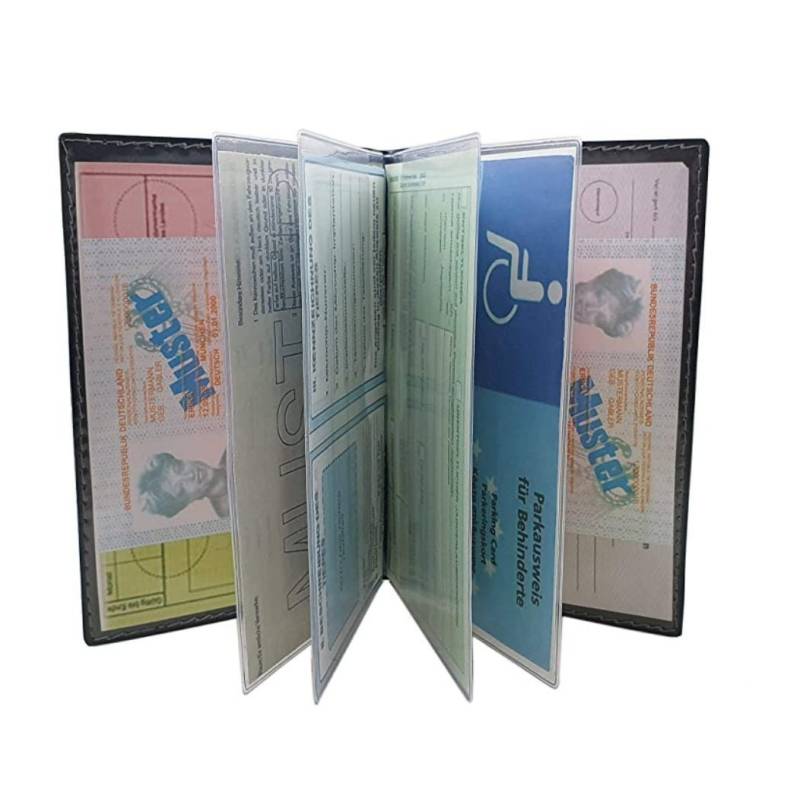 Große Elegante Ausweismappe/Ausweistasche Ausweisetui Ausweismäppchen Dokumentenmappe Kreditkartenetui Mit 12 Fächern in Schwarz von Myledershop