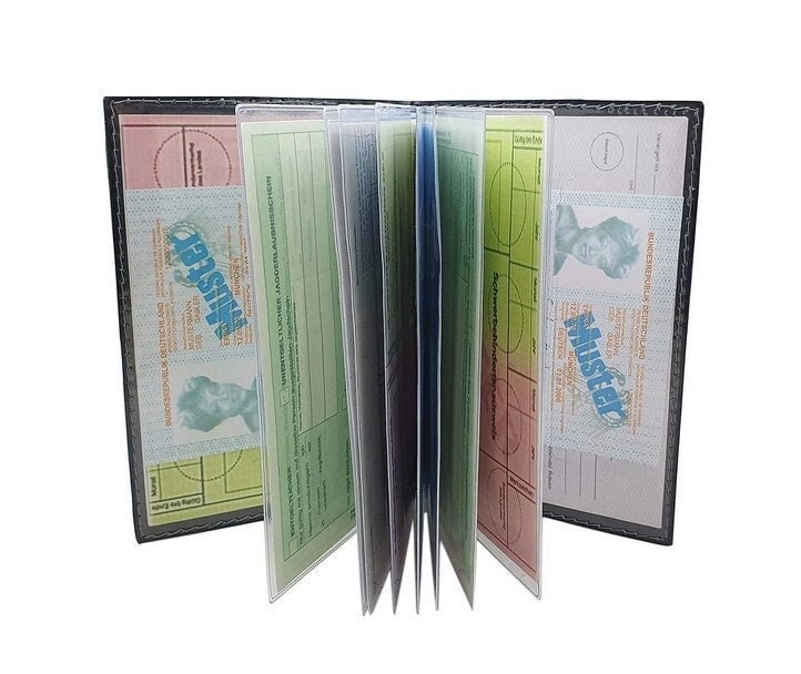 Große Elegante Ausweismappe/Ausweistasche Ausweisetui Ausweismäppchen Dokumentenmappe Kreditkartenetui Mit 18 Fächern in Schwarz von Myledershop