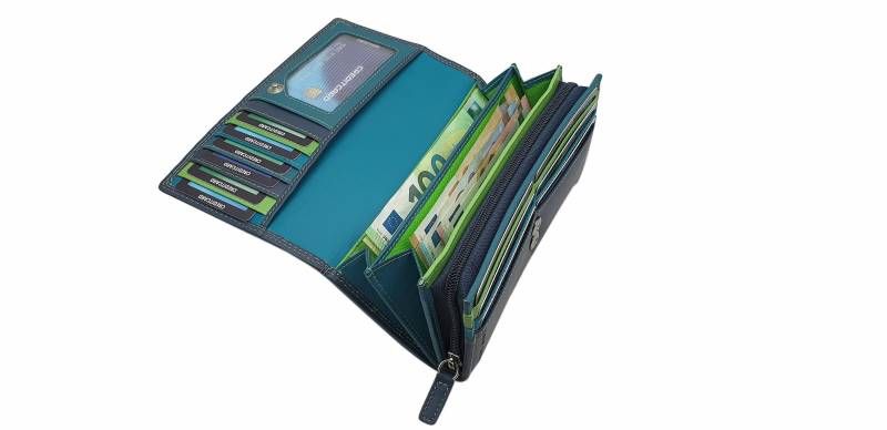 Große Rind-Nappa Leder Damen Geldbörse/Geldbeutel Portemonnaie Geldtasche Mit Rfid & Nfc Schutz Mehrfarbig von Myledershop