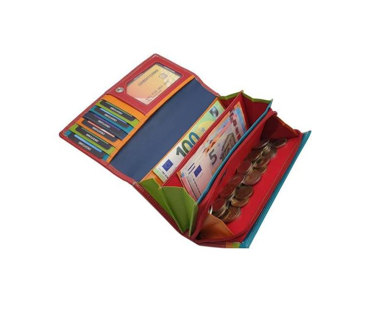 Große Rind-Nappa Leder Damen Geldbörse/Geldbeutel Portemonnaie Geldtasche Mit Rfid & Nfc Schutz Mehrfarbig von Myledershop