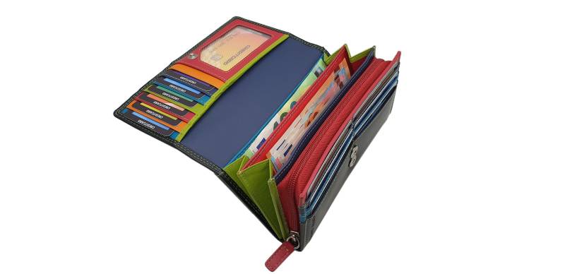 Große Rind-Nappa Leder Damen Geldbörse/Geldbeutel Portemonnaie Geldtasche Mit Rfid & Nfc Schutz Mehrfarbig von Myledershop