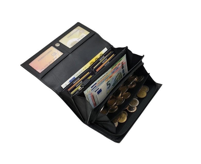 Große Rind-Nappa Leder Damen Geldbörse/Geldbeutel Portemonnaie Geldtasche Portmonee Mit Rfid & Nfc Schutz in Schwarz von Myledershop