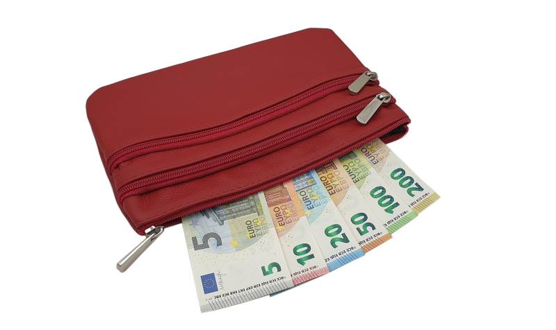 Große Rindleder Banktasche/Bankmappe Geldmappe Geldtasche Geldbörse Portemonnaie Mit 3 Reißverschlussfächern in Rot von Myledershop