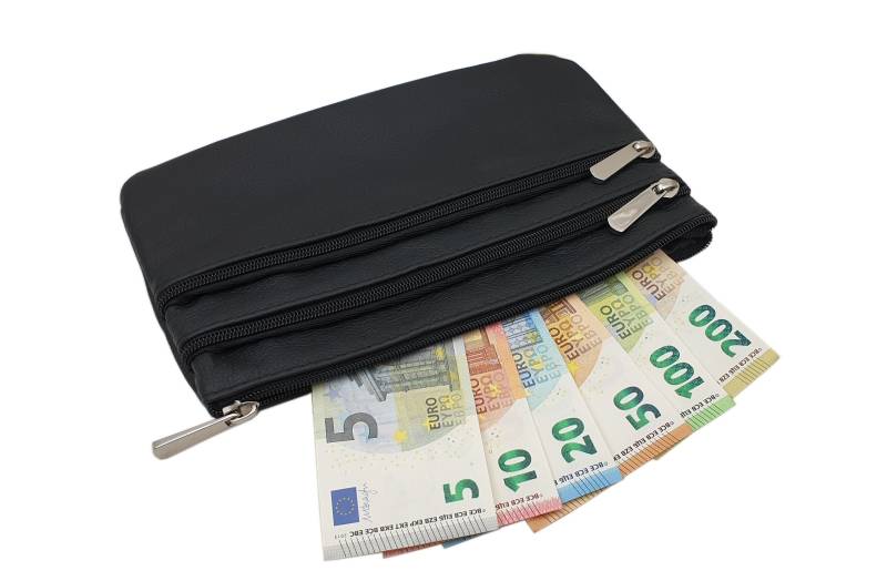 Große Rindleder Banktasche/Bankmappe Geldmappe Geldtasche Geldbörse Portemonnaie Mit 3 Reißverschlussfächern in Schwarz von Myledershop