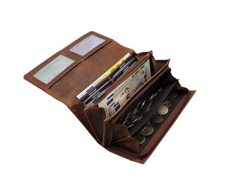 Große Rindleder Damen Geldbörse/Geldbeutel Portemonnaie Geldtasche Portmonee Mit Rfid & Nfc Schutz in Cognac von Myledershop