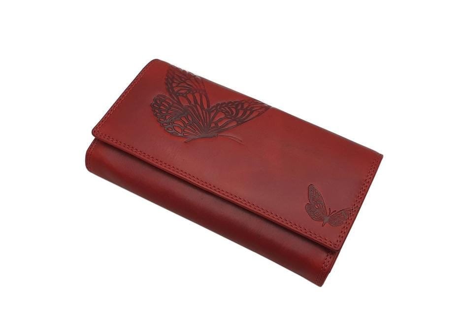 Große Rindleder Damen Geldbörse/Geldbeutel Portemonnaie Geldtasche Portmonee Mit Schmetterling-Motiv Und Rfid & Nfc Schutz Kirschrot Große Rindleder Damen Geldbörse/Geldbeutel Portemonnaie Geldtasche Portmonee Mit Schmetterling-Motiv Und Rfid & Nfc Schutz Kirschrot von Myledershop