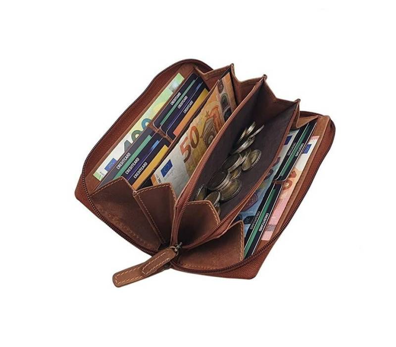Große Vollrindleder Damen Geldbörse/Geldbeutel Portemonnaie Geldtasche Rfid & Nfc Schutz in Cognac von Myledershop
