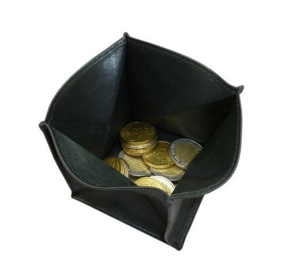 Kleine Echt Leder Marokkobörse/Geldbörse Geldbeutel Portemonnaie Münzbörse in Vegetabil Gegerbtem Rinderleder Schwarz von Myledershop