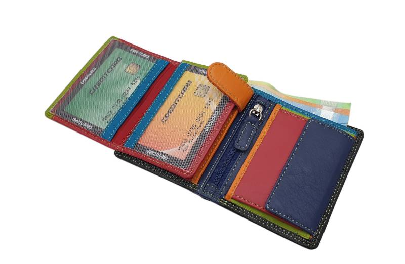 Kleine Rind-Nappa Leder Damen Geldbörse/Geldbeutel Portemonnaie Geldtasche Mit Rfid & Nfc Schutz Mehrfarbig von Myledershop