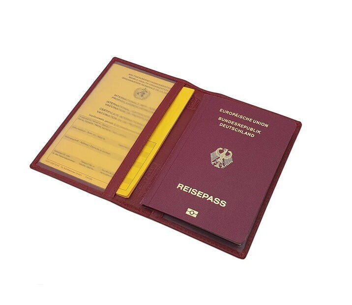 Rind-Nappa Leder Reisepass Hülle/Reisepassetui Passporthülle Impfpass Impfbuch Schutzhülle Mit Rfid & Nfc Schutz in Kirschrot von Myledershop