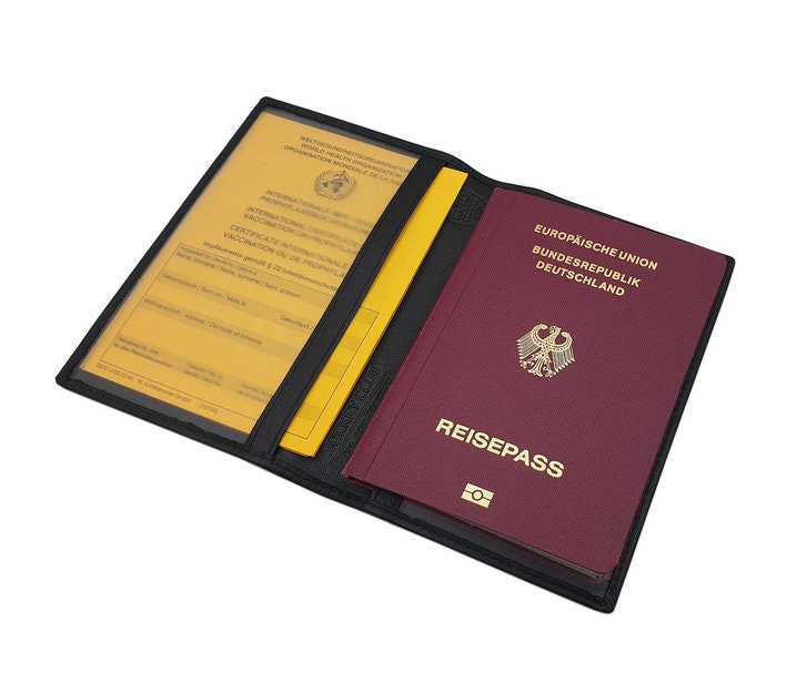 Rind-Nappa Leder Reisepass Hülle/Reisepassetui Passporthülle Impfpass Impfbuch Schutzhülle Mit Rfid & Nfc Schutz in Schwarz von Myledershop