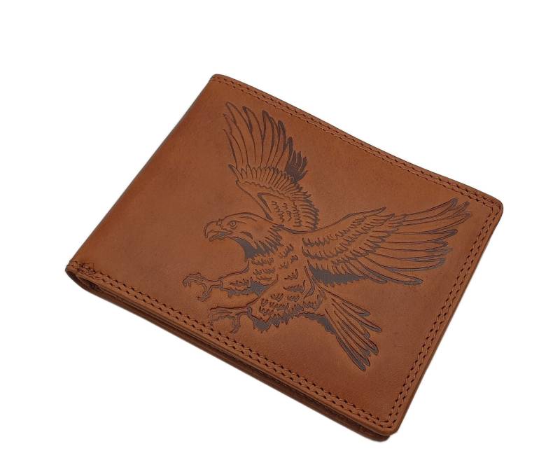 Rindleder Querformat Geldbörse/Geldbeutel Portemonnaie Mit Adler Motiv Und Rfid & Nfc Schutz in Cognac von Myledershop
