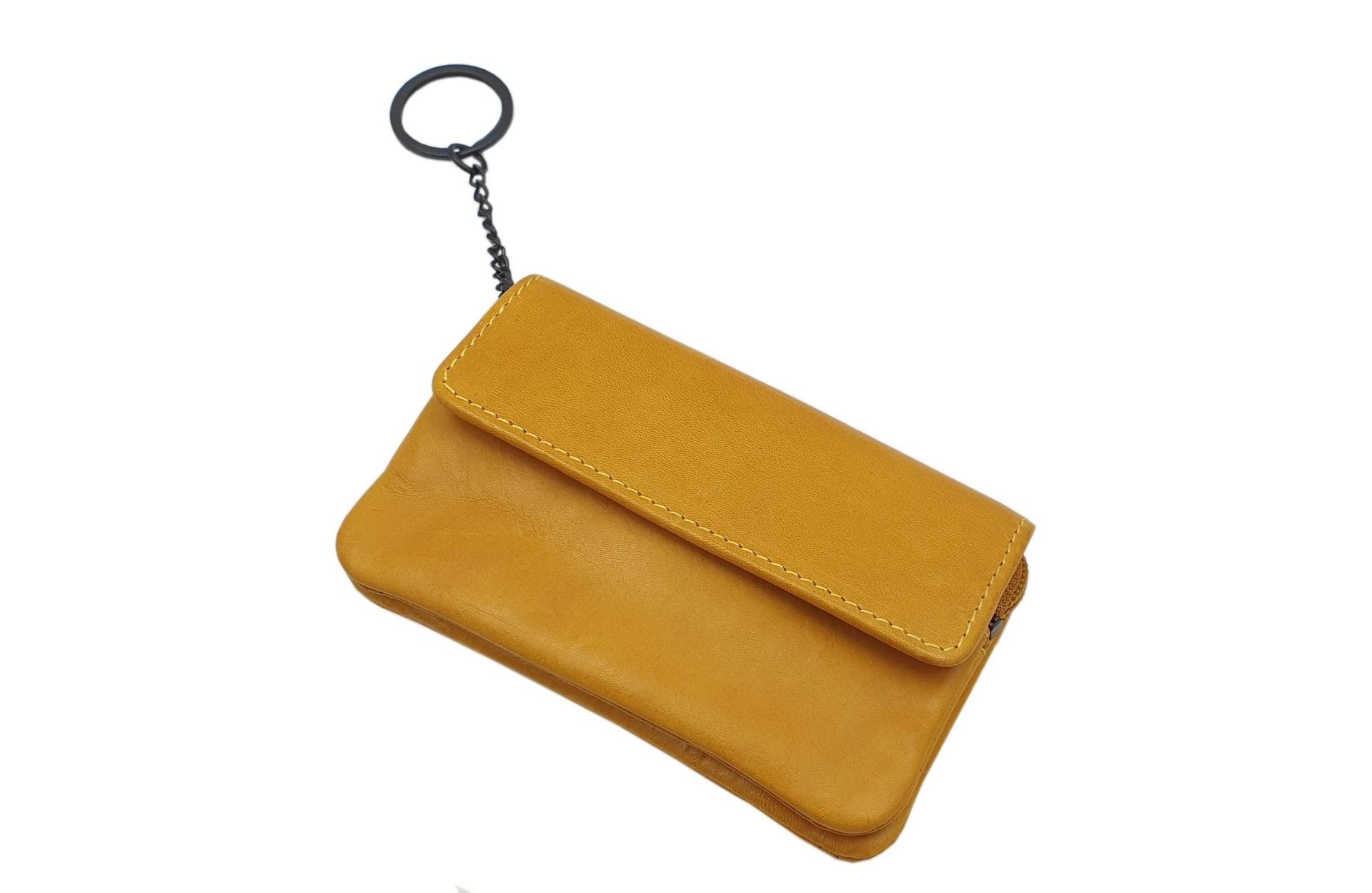 Rindleder Schlüsseltasche/Schlüsseletui Schlüsselmäppchen Schlüsselbörse Mit 1 Reißverschlussfach Und Schlüsselring in Gelb von Myledershop
