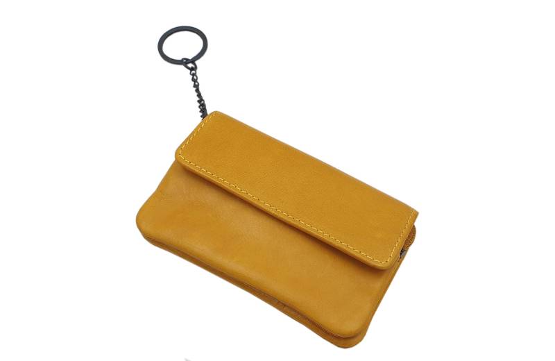 Rindleder Schlüsseltasche/Schlüsseletui Schlüsselmäppchen Schlüsselbörse Mit 1 Reißverschlussfach Und Schlüsselring in Gelb von Myledershop
