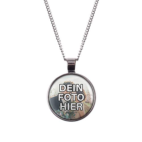 Mylery Hals-Kette mit Wunsch-Motiv eigenes Wunsch-Foto Bild oder Design hochladen Silber 28mm von Mylery
