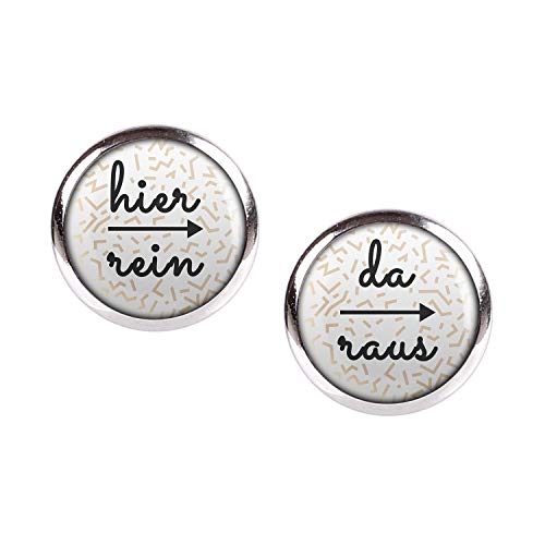 Mylery Ohrstecker Paar mit Motiv Hier rein Da raus Pfeil Gold Weiß Memphis Muster silber 12mm von Mylery