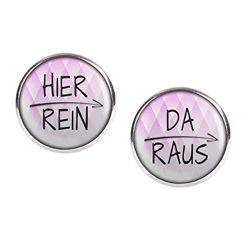 Mylery Ohrstecker Paar mit Motiv Hier rein Da raus Pinke Spitzen silber 16mm von Mylery
