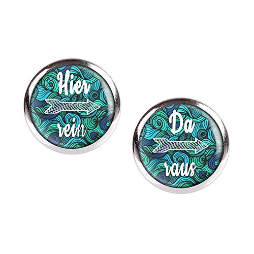 Mylery Ohrstecker Paar mit Motiv Hier rein Da raus Psychedelisch Blau Türkis Wellen Strudel silber 12mm von Mylery