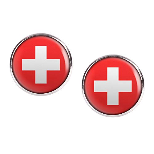 Mylery Ohrstecker Paar mit Motiv Schweiz Suisse Switzerland Flagge silber 16mm von Mylery