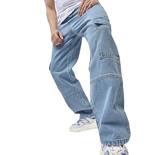 Herren Baggy Hip Hop Jeans Vintage Y2K Straight Streetwear Jeanshose Baggy Jeans Denim Cargohosen Lange Loose Fit Hose Streethose Hipster Style Rap Straight Leg von Mymyguoe