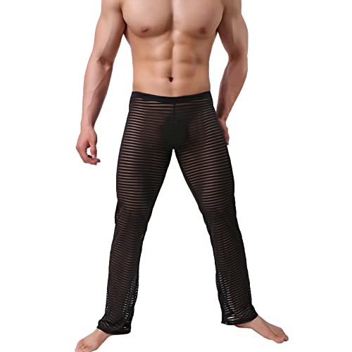 Herren Hose transparent Unterwäsche Nylon Hose Mesh durchsichtige Lange Hose Sheer Hose Netz-Stoff aus feinster Tüll Stoff Unterhose Nachtwäsche Clubwear von Mymyguoe