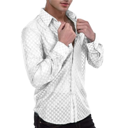 Herren Netz Hemden Transparent Langarm Top Durchsichtige Netzshirt Mesh Reizwäsche Shirts Sparkle Shine Shirts Netz T-Shirt Durchsichtig Rundkragen Oberteile Clubwear von Mymyguoe