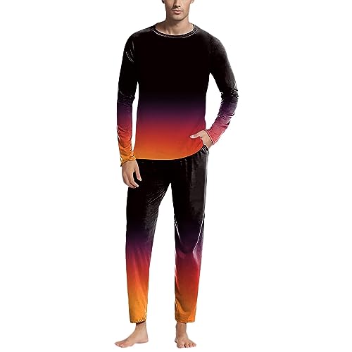 Herren Schlafanzug lang Kariertes Pyjama lang Hausanzug Langarm Herbst Winter Warmes Hausanzug Langarm Oberteil und Karierte Schlafanzughose Sleepwear Hausanzug von Mymyguoe