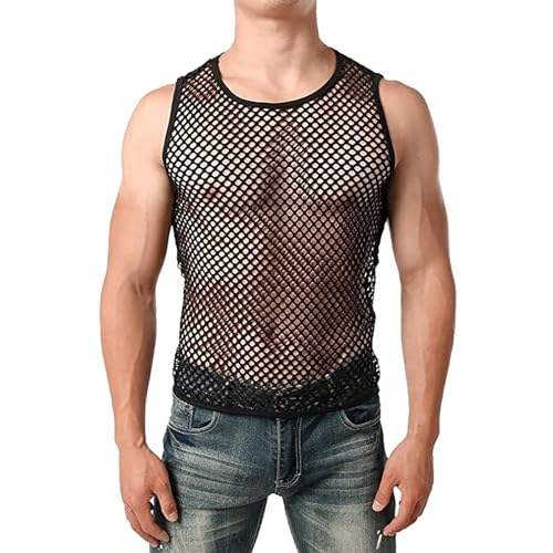 Herren Unterhemd Netzstruktur - Netzhemd mit halbem Arm Muskel Transparent Kurzarm Shirts Netz Hemd Unterwäsche Herren Unterhemd Mesh Top durchsichtiges Oberteil von Mymyguoe