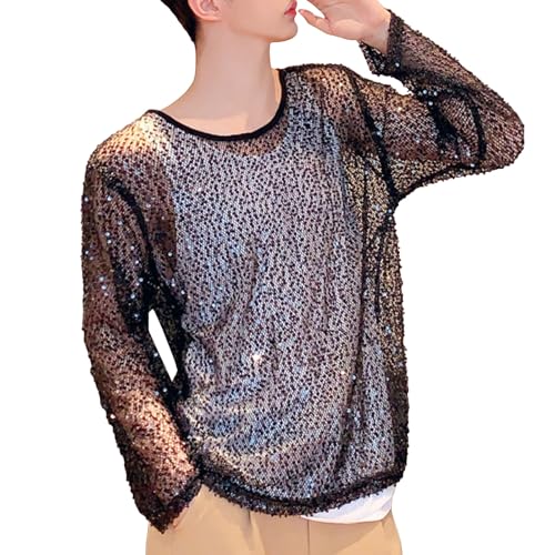Langarmshirts Herren Glitzer Muskel Transparent Hemd Tüll Mesh Shirts Sexy Party Outfit Netz T-Shirt Rundhals Freizeithemden Durchsichtig Oberteile Langarmshirts Herren Glitzer Muskel Transparent Hemd Tüll Mesh Shirts Sexy Party Outfit Netz T-Shirt Rundhals Freizeithemden Durchsichtig Oberteile von Mymyguoe