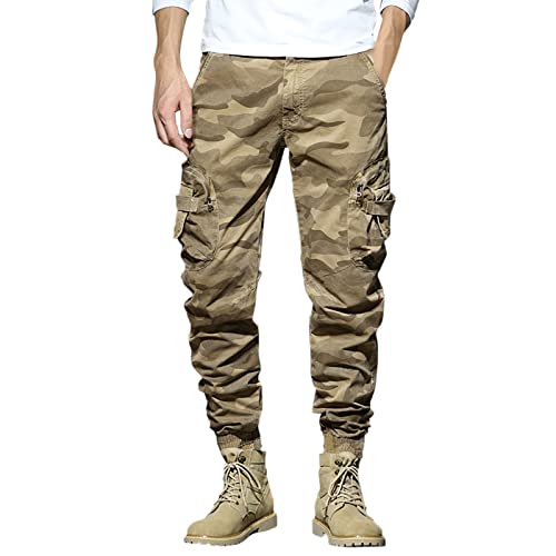 Mens Fashion Casual Loose Cotton Plus Size Pocket Lace Up Camouflage Pants Hose Overall Herren Outdoor Taktische Hosen Sommer von Mymyguoe