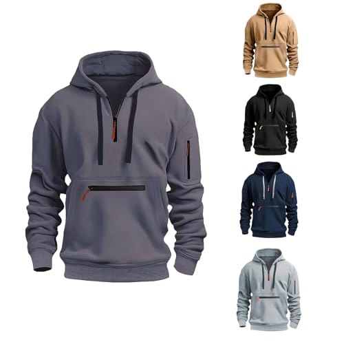 Mymyguoe 1/4 Zip Hoodie Herren Langarm Kapuzenpullover Herbst Winter Warm Pullover Mit Kapuze Casual Kapuzenjacke Sweatshirt Kordelzug Hoody Mit Tasche Multifunktionelle Sportshirts Sweatjacke von Mymyguoe