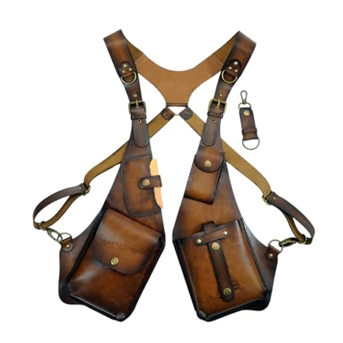 Mymyguoe 2024 Neue Westentasche Herren Damen Steampunk-Schultergeschirr-Tasche Schultertasche Mit Verstellbarer Schulter Leder Anti-Diebstahl-Schulter Holster Pouch Unterarm Holster Für Outdoor-Reisen von Mymyguoe