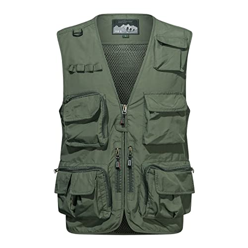 Mymyguoe Anglerweste Herren Outdoor Leichte Sommerweste Mit Vielen Taschen Jagdweste Arbeitsweste Softshellwesten Jacke Reporterwesten Schnelltrocknend Atmungsaktive Vest Camping Fotografie Weste von Mymyguoe