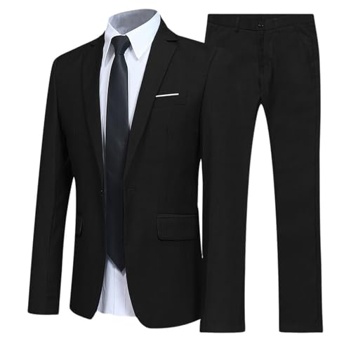 Mymyguoe Anzug Herren 2 Teiler Slim Fit Anzugjacke Anzughose Set Klassiche Basic Herrenanzug Sakko Blazer Anzug Hosen Zweiteiler Hochzeit Formale Groomsmen Outfit Kellner Uniform von Mymyguoe