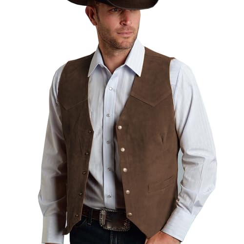 Mymyguoe Anzugweste Herren Wildleder Anzug Weste Vintage Businessweste Trachtenweste Wildlederweste Groomsmen Elegant Freizeitweste Gilet Cowboy Weste Normale Passform Jahrgang Western von Mymyguoe