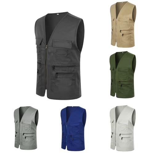 Mymyguoe Arbeitsweste Herren Outdoor Jagdweste Leichte Atmungsaktiv Funktionsweste mit vielen Taschen Schnelltrocknend Sommerweste Hundeweste Reporterwesten Safari Weste Camping Vest von Mymyguoe