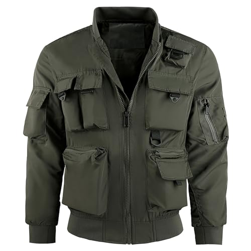 Mymyguoe Bomberjacke Herren Cargo Jacke Multi Pocket Jacken Uniform Cargojacke Windbreaker Militär Jacke Jagdjacke Winterjacke Softshelljacke Outdoorjacke Pilot Jacke Armeejacke Fliegerjacke Feldjacke von Mymyguoe